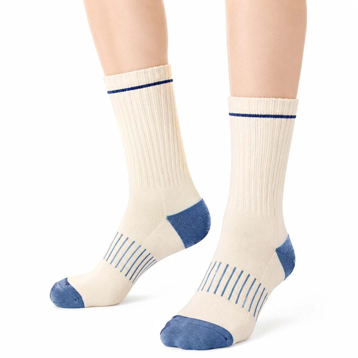 Calze sportive 43-46 in tessuto a coste crema e blu