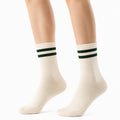 Calze sportive 43-46 in maglia a coste bianco crema e verde scuro