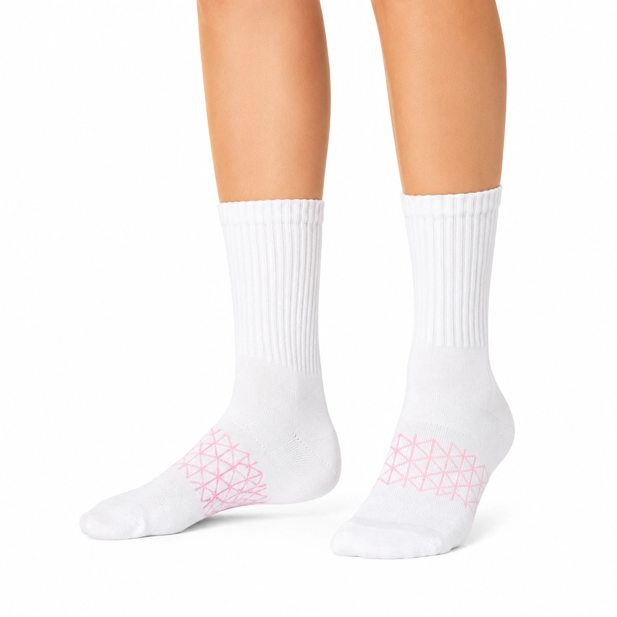 Calze sportive 35-38 in maglia bianche con motivo rosa a coste