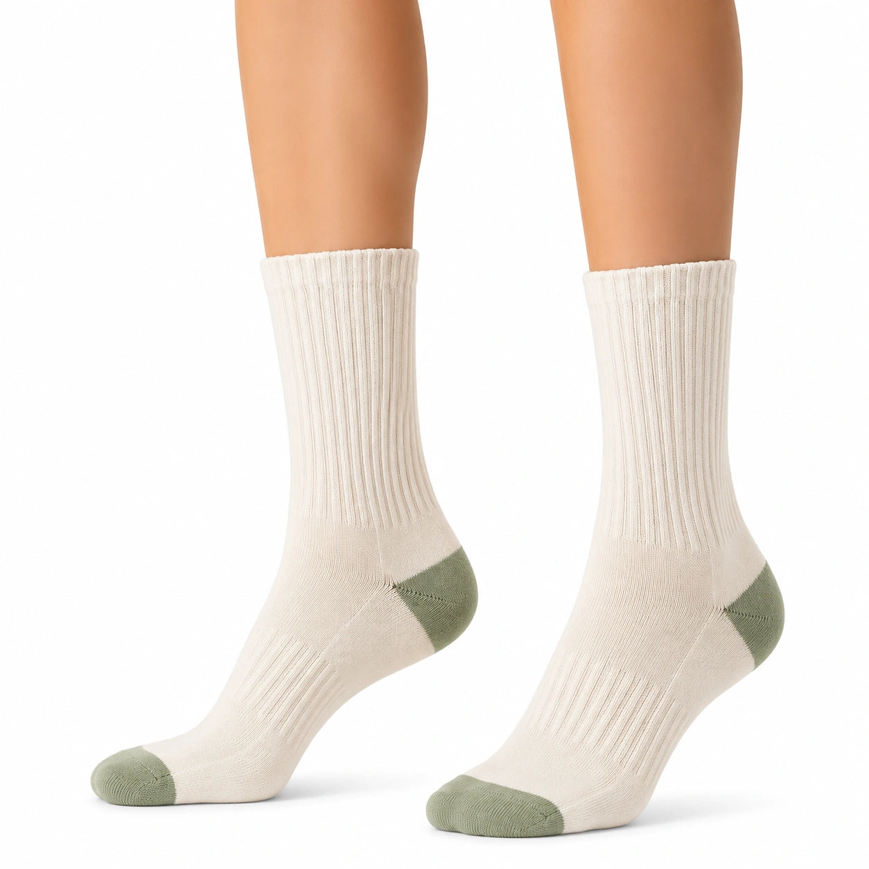 Calze a coste 39-42 in maglia beige e verde stile casual