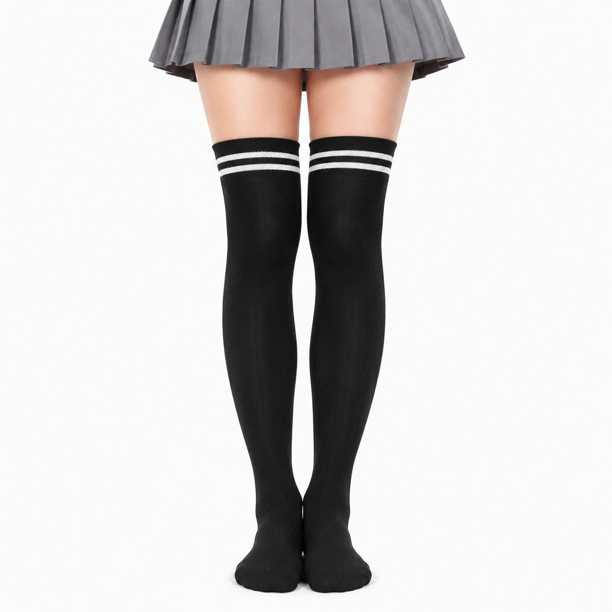 Calze autoreggenti 35-38 in maglia nere con righe bianche stile sportivo