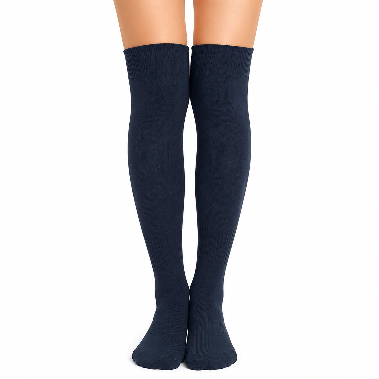 Calze sopra il ginocchio 39-42 in maglia elasticizzata blu navy a tinta unita