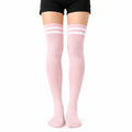 Calze autoreggenti 39-42 in tessuto a maglia rosa e bianco a righe stile sportivo