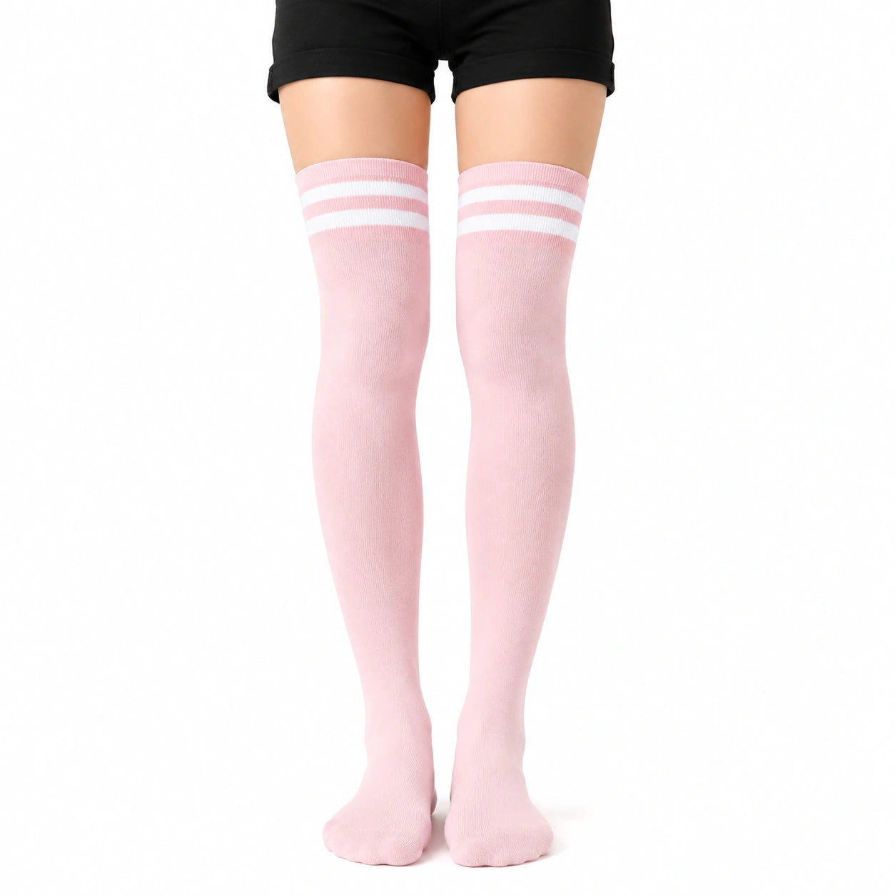 Calze autoreggenti 39-42 in tessuto a maglia rosa e bianco a righe stile sportivo