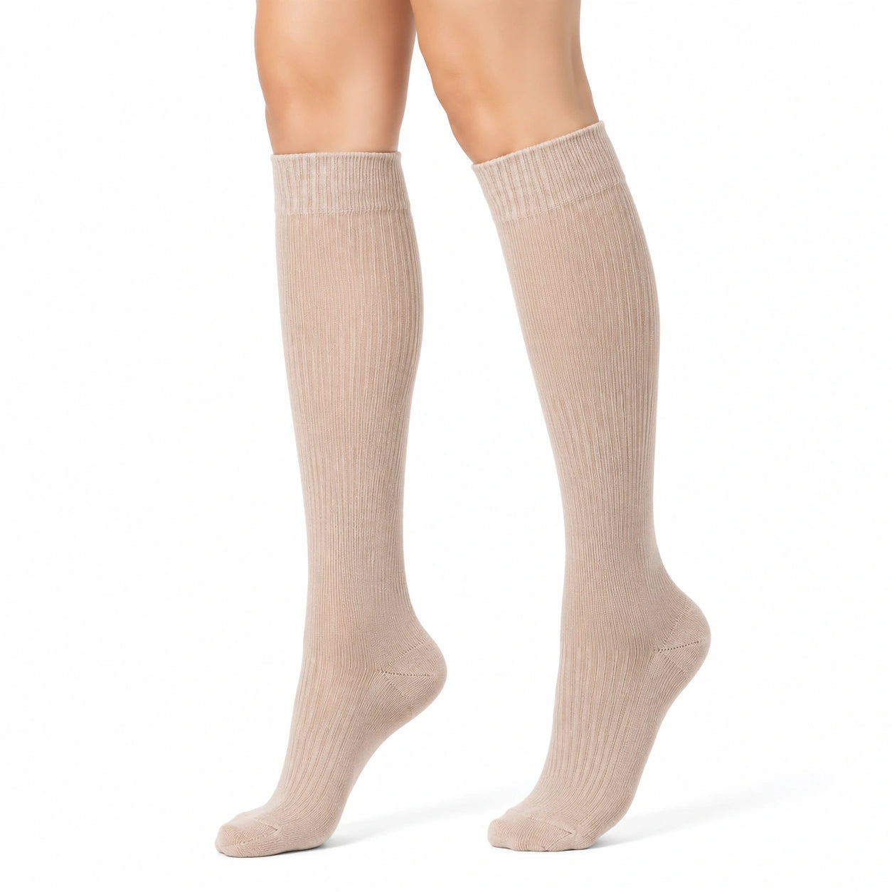 Calze al ginocchio 35-38 in maglia beige a coste per uso quotidiano