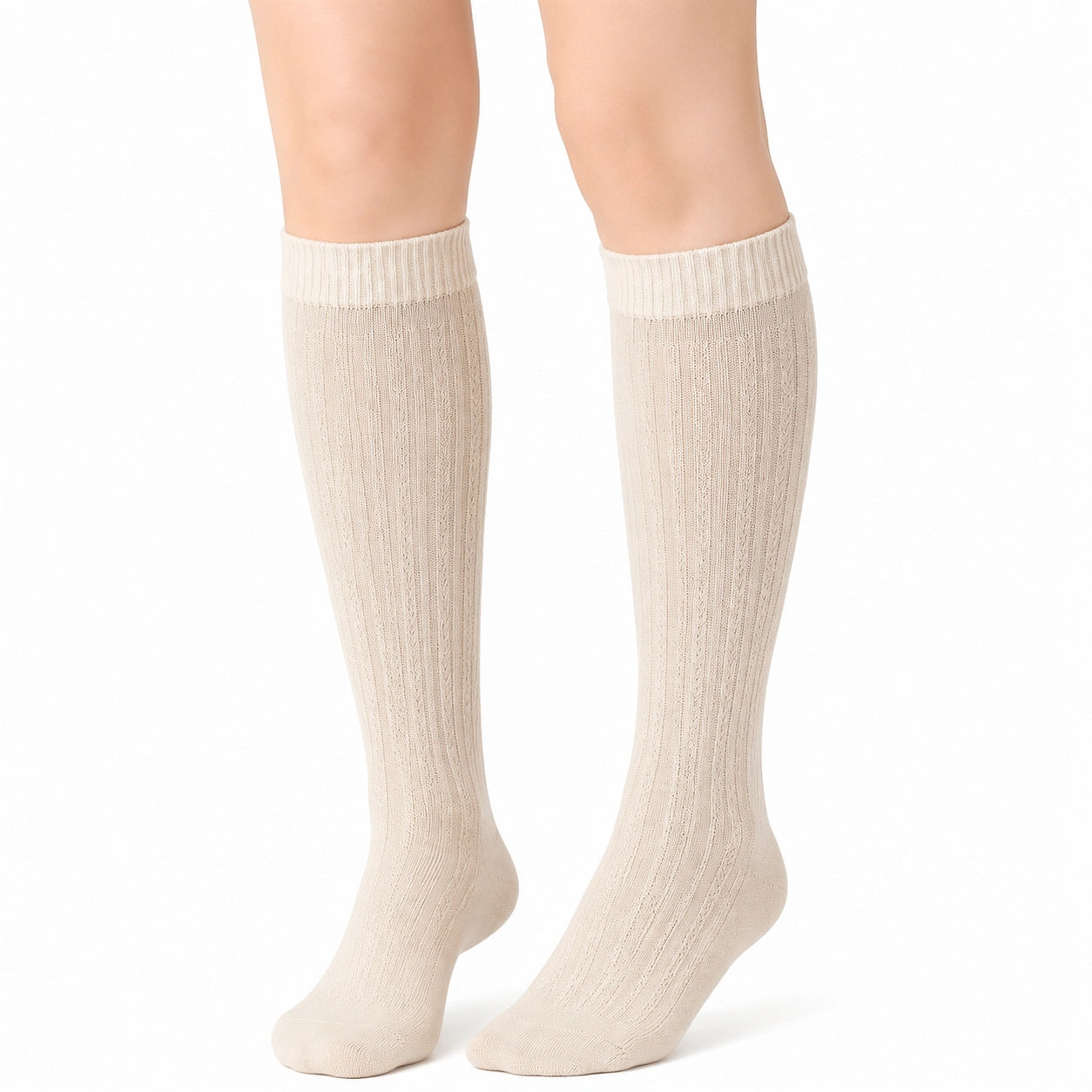 Calze al ginocchio 35-38 in maglia beige a coste per uso quotidiano