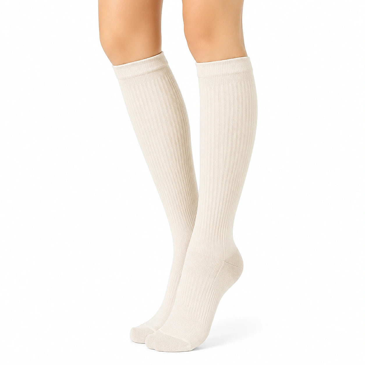 Calze al ginocchio 35-38 in maglia a coste color crema stile casual