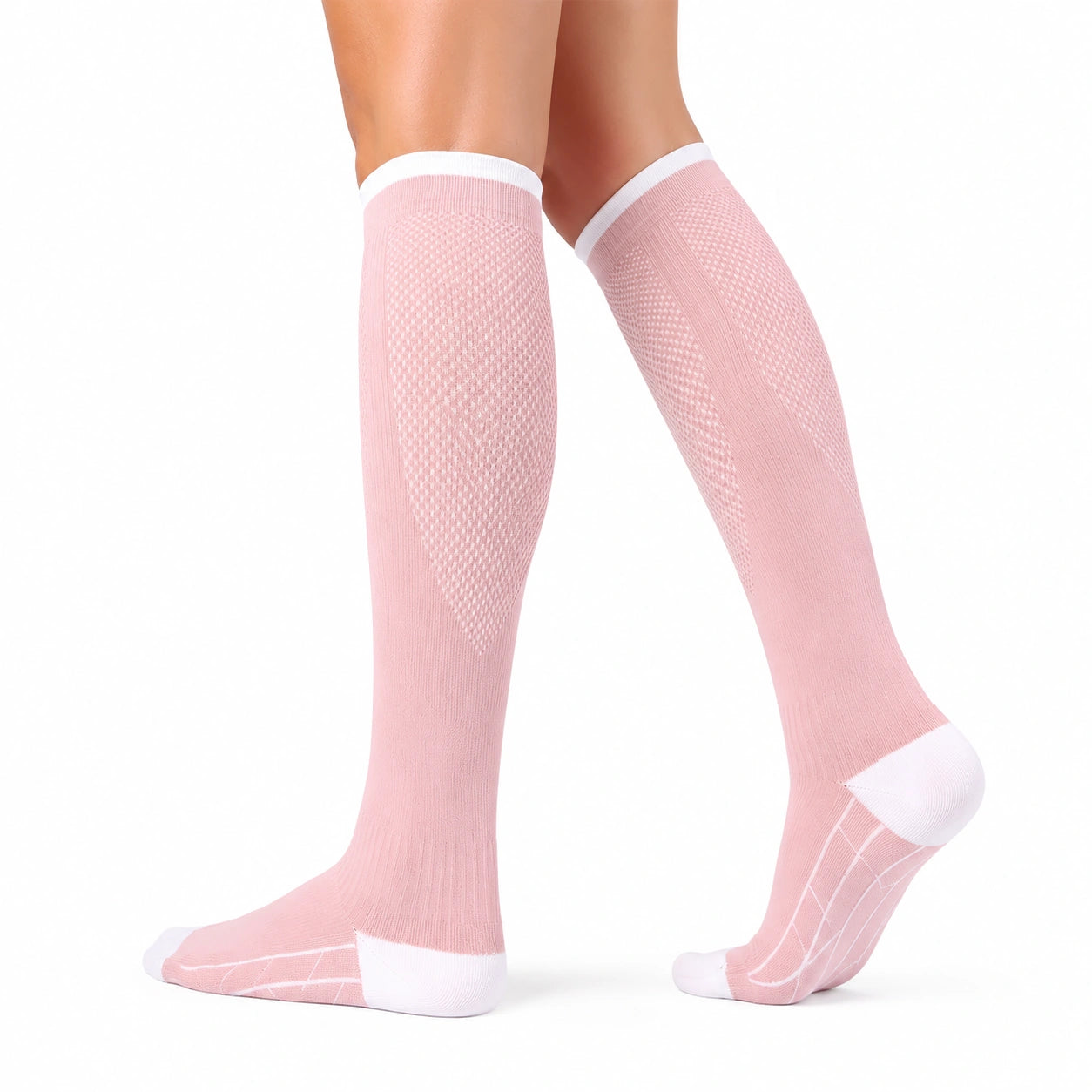 Calze al ginocchio 35-38 in maglia rosa e bianco traspiranti