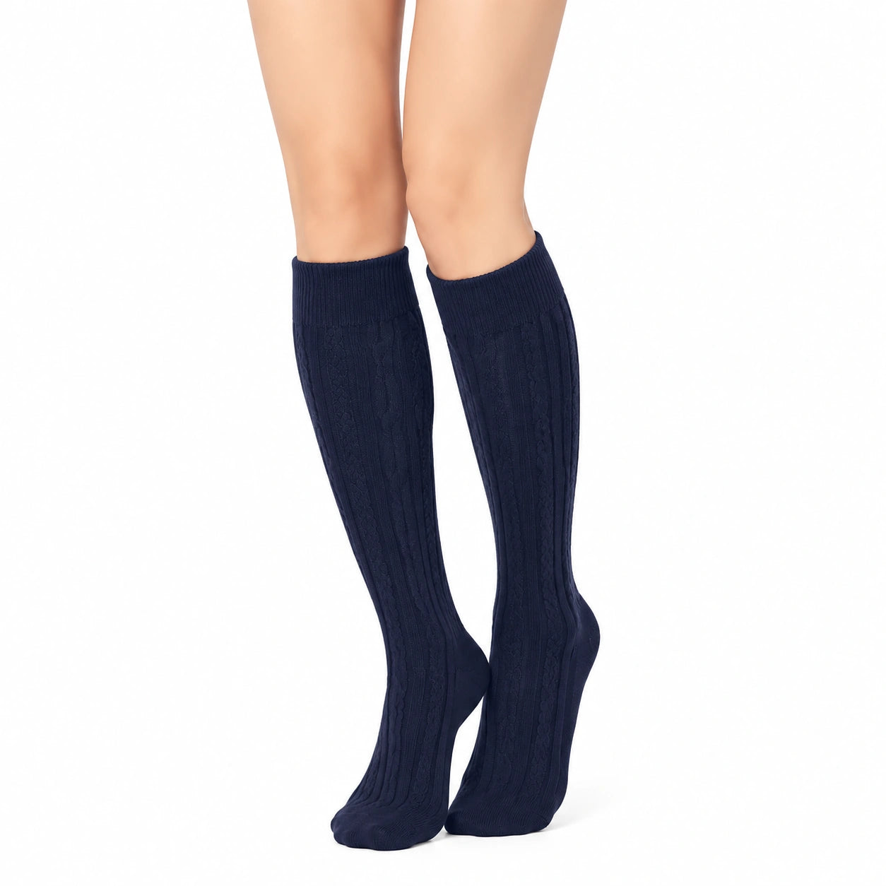 Calze al ginocchio 39-42 in maglia blu navy a trecce stile classico