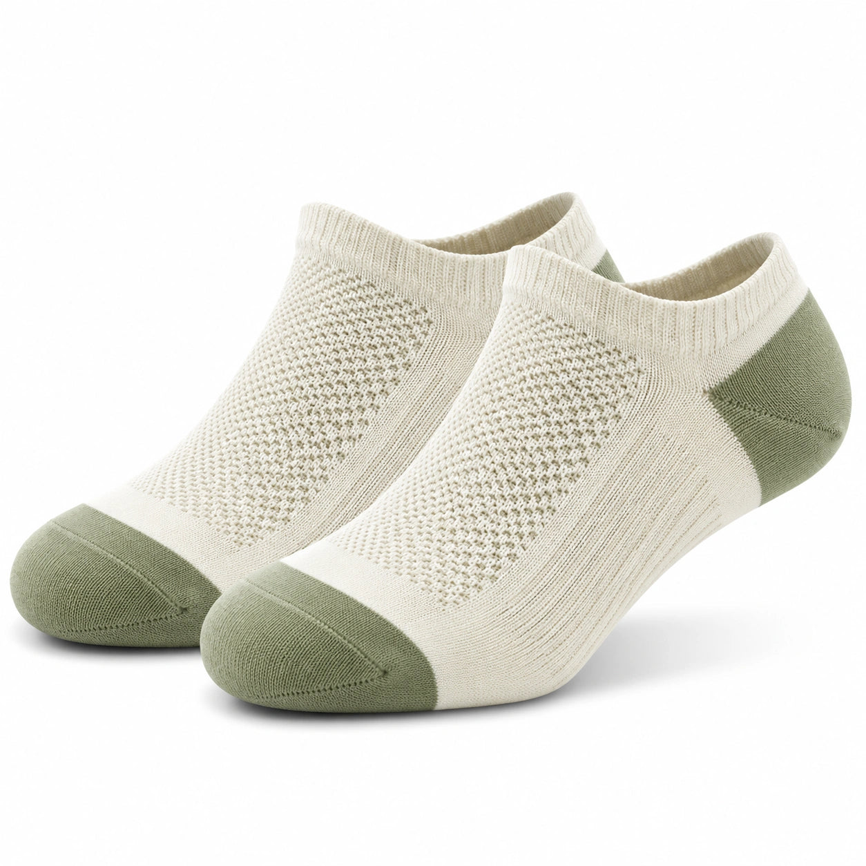Calze corte 39-42 in tessuto a maglia bianco panna e verde salvia traspiranti per uso quotidiano